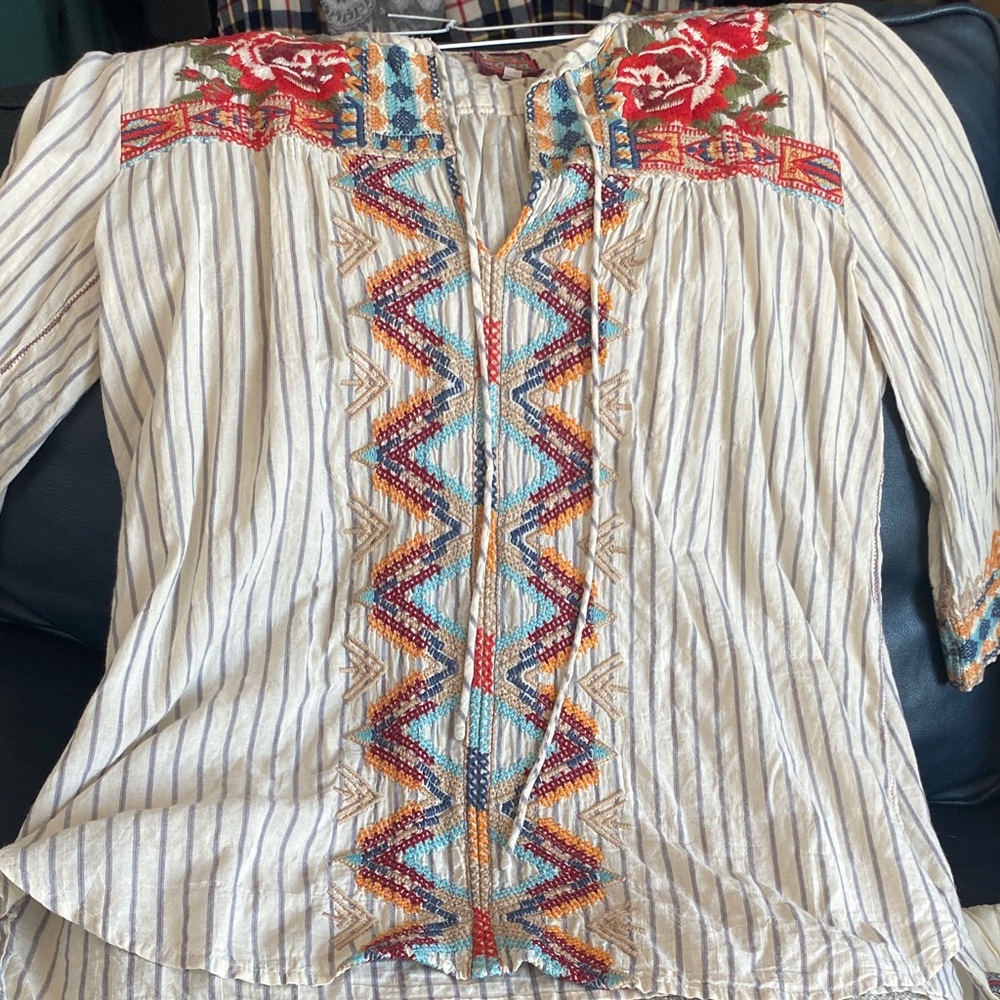 Johnny Was Multicolor Embroidered Blouse
